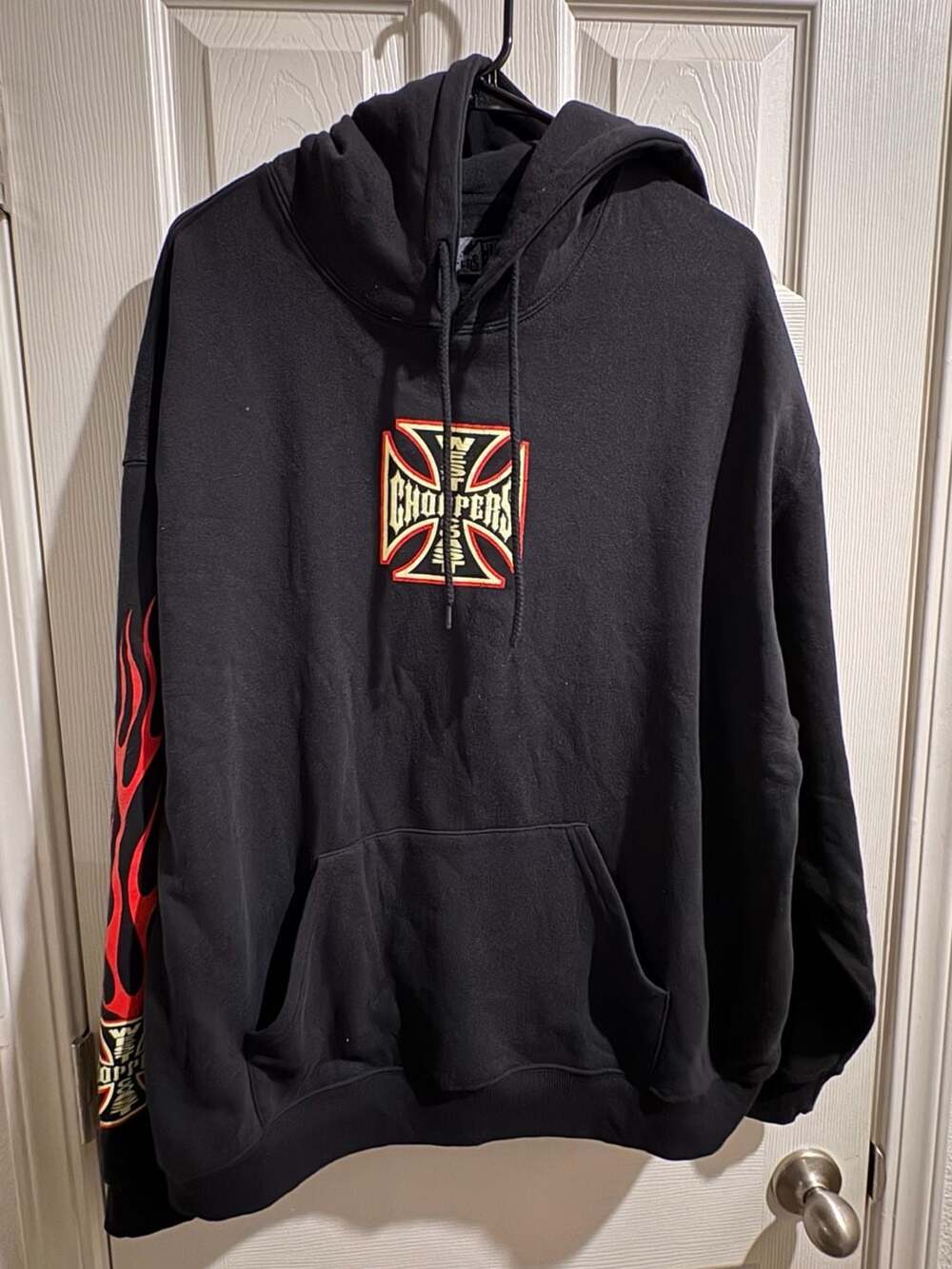 West Coast Choppers Vintage Y2K Flame Cross Logo Pullover Hoodie Black
